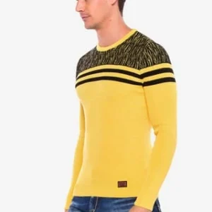 CIPO & BAXX® Pullover Mit Coolen Streifen-Details Yellow-Black 22