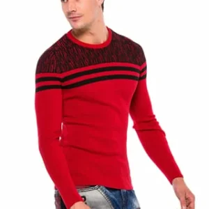 CIPO & BAXX® Pullover Mit Coolen Streifen-Details Red-Black 20