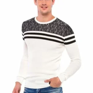 CIPO & BAXX® Pullover Mit Coolen Streifen-Details Ecru-Black 16