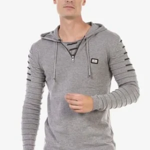 CIPO & BAXX® Strickpullover Mit Kuscheliger Kapuze GREY 13